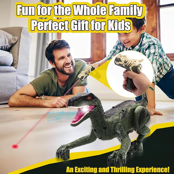 Remote Control Dinosaur, Dinosaur Toys for Kids 3-5, 5-7, 2.4GHZ, Walking,Rechargeable, 3D Eyes, 3 Sound Effects, Demo Function, Interactive Dino with Light Roar Spray (Large)