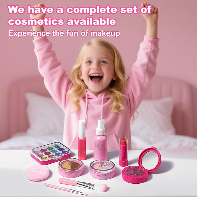 Children's Home Makeup Toy Set of 10, Liquid Free and Powder Free, Girl Dress-Up Toy, Kids Pretend Play，Toys for Girls Princess Birthday Gift Age 4 -12