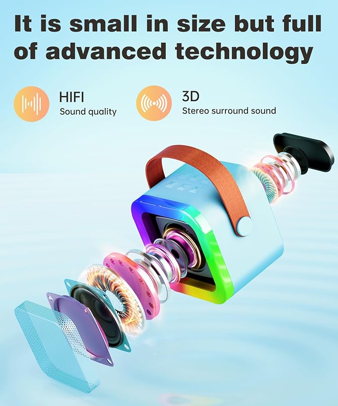 Mini Karaoke Machine Speaker for Kids Adults,Portable Bluetooth with 1-2 Wireless Microphones,Christmas Birthday Gifts Toys Girls Boys Ages 4, 5, 6,7, 8,9,10,11,12+ Years Old Toddler (Blue - 2 Mic)