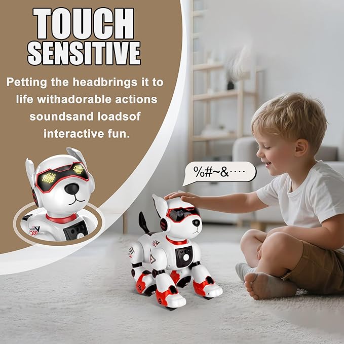 Realistic Robot Toy Puppy, Intelligent Programming Robot Dog, Remote Control and Interactive Gesture Function, Imitate Animal Music and Dance,Nice Gift for Boy or Girl 3-5 5-8 Ages