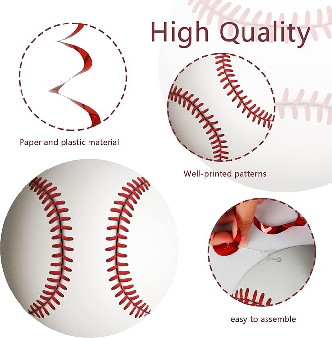42 Pcs Baseball Hanging Swirls Decorations Baseball Birthday Banners Party Streamers Wall Ceiling Hanging Spirals Baseball Party Decorations Supplies