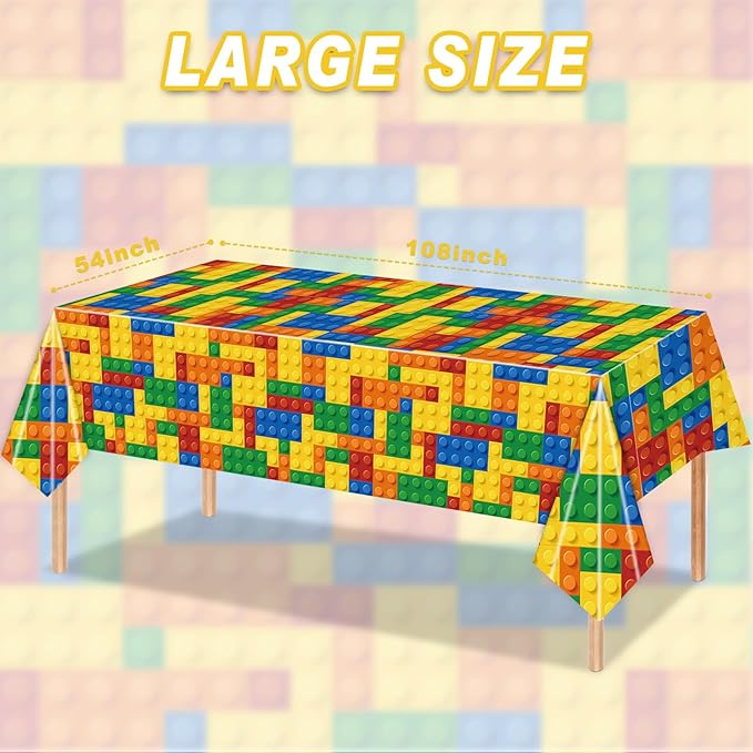 3PCS Building Block Party Tablecloths for Boys Kids Colorful Building Table Cover Blocks Themed Birthday Party Supplies Baby Shower Decorations Party Table Cloth