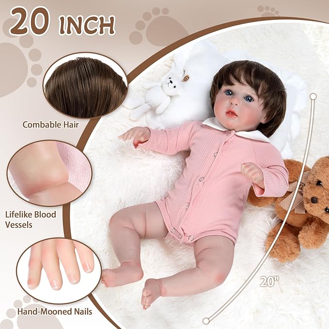 Ktaxon Reborn Baby Doll with 2 Set Clothes, 20-Inch Soft Cloth Body Realistic Baby Doll with All Accessories, Newborn Baby Dolls for 3+ Year Old Girls & Boy (Brown)