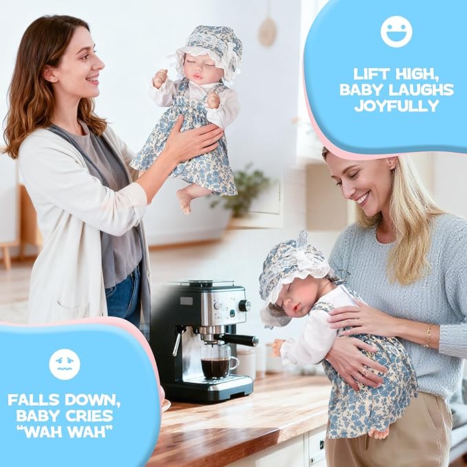 Reborn Baby Dolls -17Inch Newborn Baby Dolls Girl Real Life Baby, Soft Doll Silicone Full Body, Crying, Laughing, Snoring Baby Toys Doll Accessories, Xmas Gift for Girls 3+ (Blue)