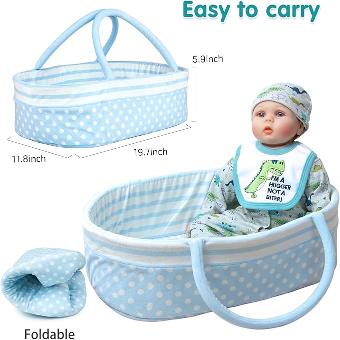 13 Pcs Reborn Baby Doll Clothes Dinosaur for 17-22 Inch Reborn Dolls Accessories Bodysuits +Bassinet+ Diaper Newborn Baby Doll Clothes Boy