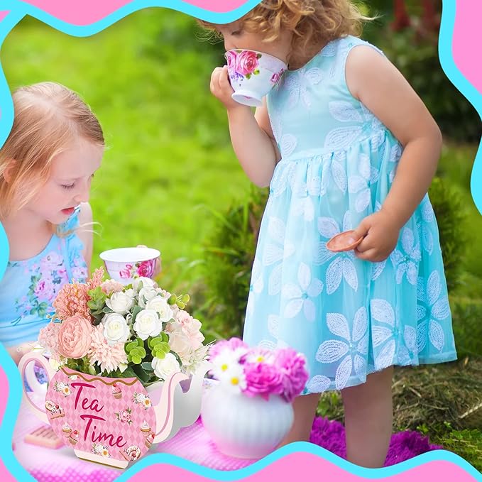 Yinder 6 Pcs Tea Party Decorations Princess Party Flower Boxes Centerpiece Floral Teapot Centerpiece for Floral Tea Themed Birthday Wedding Supplies(Elegant Tea Pot)