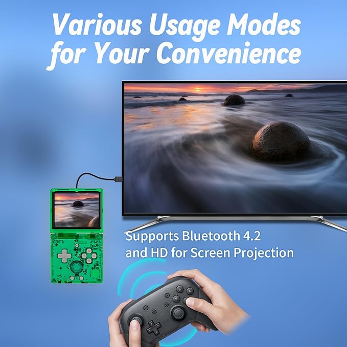 RG35XXSP FILP Retro Game Console,3.5 Inch IPS Screen 640x480,Built-in 64GB TF Card,with 3300mAh Battery Linux System Classic Consoles,Support HD and TV Output Casual Game Console(Green)