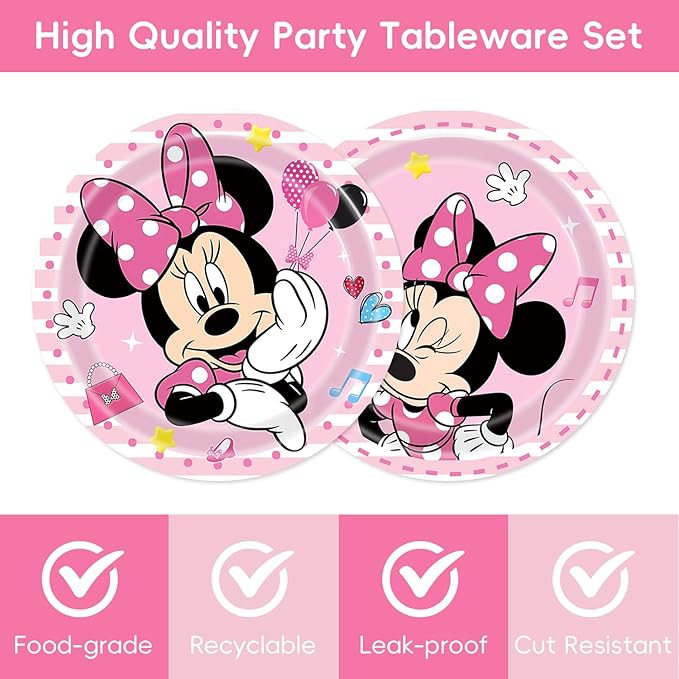 40Pack Minnie Party Supplies include 20 plates, 20 napkins for Minnie Party Decoration