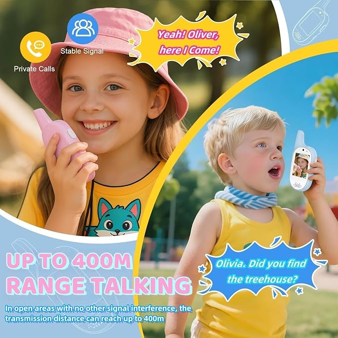 Upgrated Video Walkie Talkies for Kids, Kids Walkie Talkies 2 Pack with Voice Changer, Outdoor Toys for Family Games, Outside, Adventure, Camping, Hiking for Boys Girls Ages 3-12