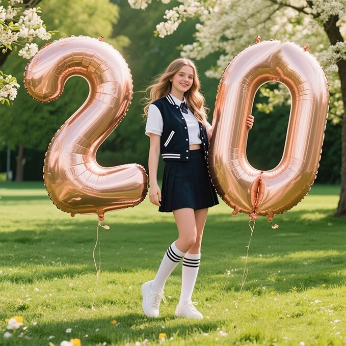 40 Inch Rose Gold Balloon Number 20 Balloon,Jumbo Mylar Foil Helium Balloon for 20 Digital Balloons for Birthday Party,Wedding Anniversary Party Decorations