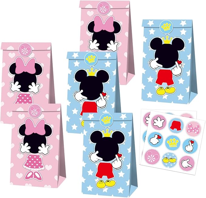 OU RUI 12Pcs Mouse Party Bags With Stickers Paper Supplies Favors Cookie Chocolate Candy Snack Bags Mouse Birthday Party Gift Bag