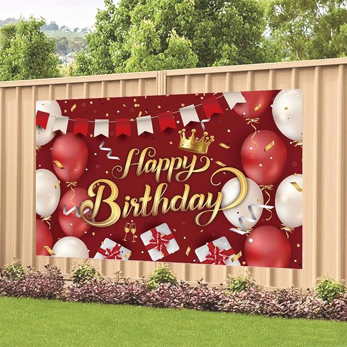Red and Gold Birthday Party Backdrop Red Gold Crown Balloon Happy Birthday Banner Photography Background for Home Decorations Party Supplies 70.8 x 47.2 Inch