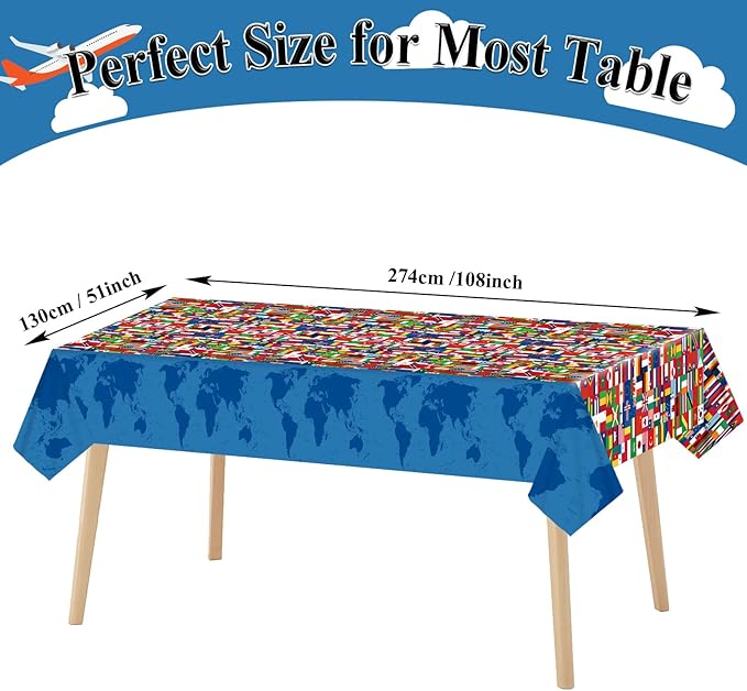 3 Pieces International Flag Tablecover World Flag Party Tablecloth Decorations Disposable Plastic Table Cover Birthday Party Decor Supplies Favors Outdoor Indoor