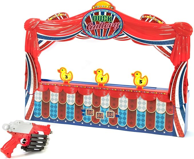 Merchant Ambassador Retro Arcade Electronic: Duck Shooting Gallery (Giant Size) - 28" Tabletop Game, Blaster Gun, Sound Effects, Ages 6+