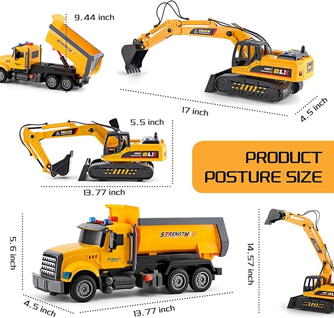 2 Pack Large Construction Engineering Truck Toys,Moveable Claw Excavator & Lifting Back Dump Truck Toy for 3 4 5 6 7 8 Years Old Boys Kids Childs Toddlers Birthday Christmas GIFS
