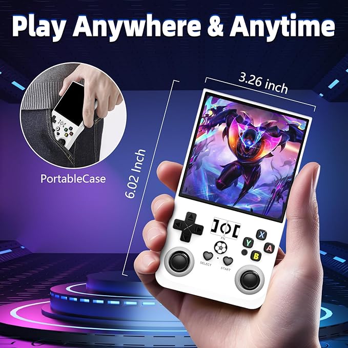 R36MAX Retro Handheld Game Console, 4.0 Inch IPS Screen, 64GB Memory, Portable Arcade Video Gaming Console Gift for Adults, Pearl White