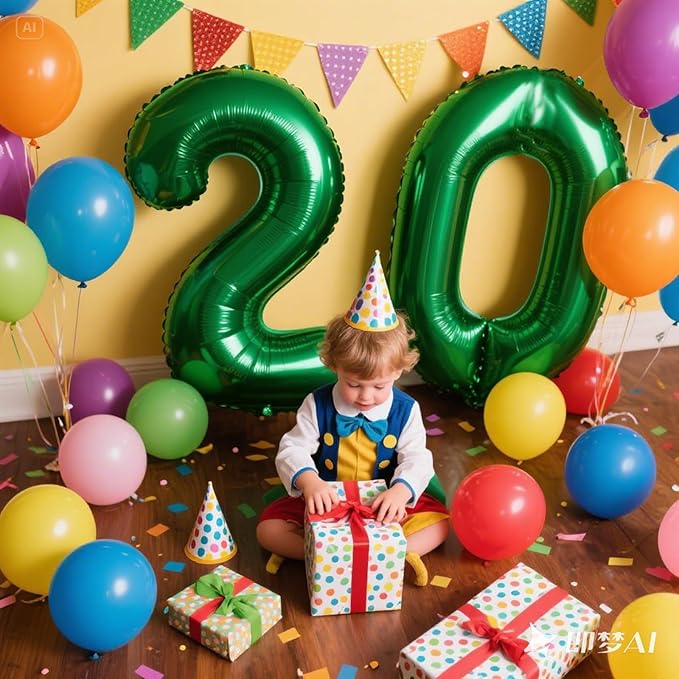 40 Inch Green Number 20 Digital Balloon,Jumbo Mylar Foil Helium Balloon for 20 Balloons for Birthday Party,Wedding Anniversary Party Decorations