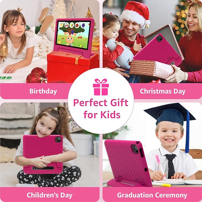 ApoloSign Kids Tablet, 10 Inch Tablet for Kids with Android 13, WiFi, BT5.0, Dual Camera, Pre-Installed Educational App, Parental Control, Shockproof Case for Boys Girls (Pink)