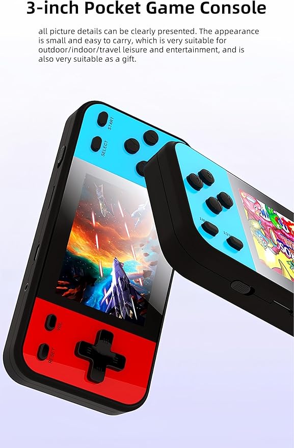 3-inch Screen Dual Color 16bit Video Game Console Built-in 240 Games Support AV-Out Children's Handheld Game Device Retro Nostalgia Game Toys Kid's Gift Travel Leisure Companion