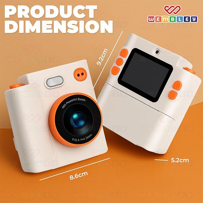 Wembley Kids Camera Instant Print | Birthday Gift Toys for Boys & Girls 3–10 Years | Unicorn Digital Dual Lens Toddler Camera Thermal Printer | 48MP 1080P Selfie & Video | 16X Zoom 32GB SD Card -Cream