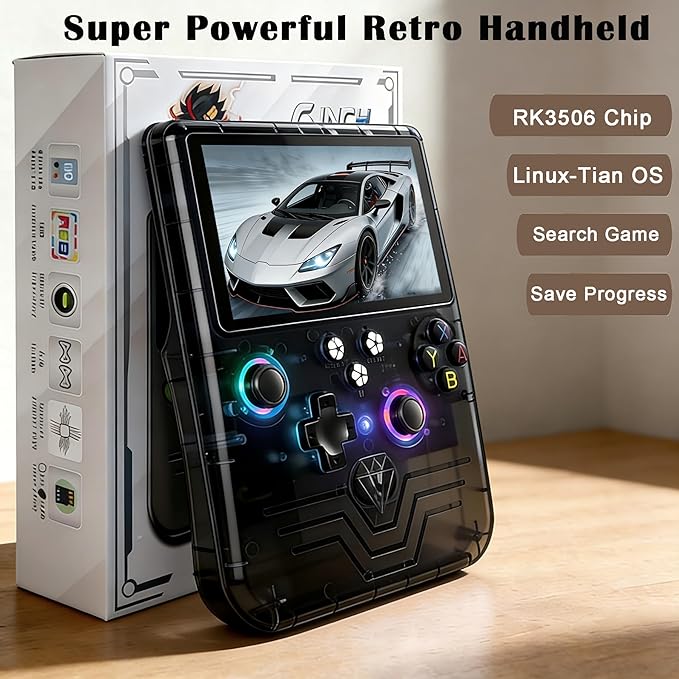 RegiisJoy R60 MAX 40000 in 1 Handheld Game Console, 5.5 Inch IPS Screen Retro Gaming Consoles Main Emulators, Portable Mini Pocket Arcade 6000mAh Battery,128G TF Card,RGB Joysticks