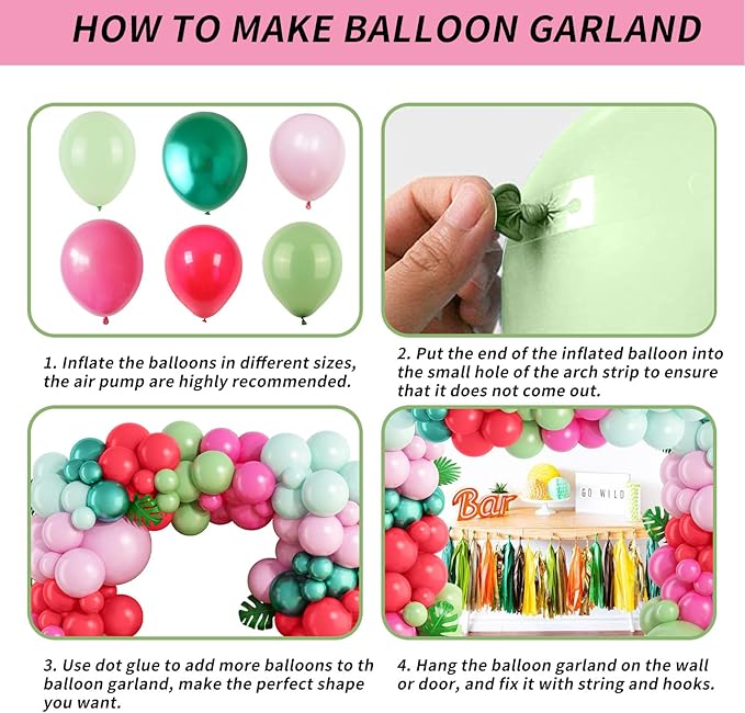 Pink Flamingo Balloons Garland Arch Kit Tropical Balloons with Olive Green Pastel Pink Red Chrome Green Hot Pink Latex Balloon for Summer Beach Hawaii Party Birthday Luau Aloha Decoration
