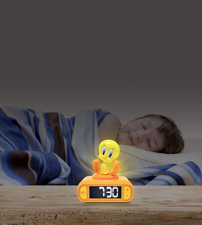 LEXiBOOK, Tweety, Tweety Night Light Alarm Clock, Sounds and Melodies, Backlit LCD Screen, Illuminated, Snooze, Yellow, RL800TW