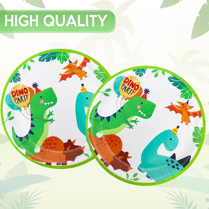20Pcs 9 Inch Dinosaur Party Plates Cute Cartoon Dino Theme Heavy Duty Paper Plates Disposable Paperplates for Baby Shower Boys Girls Kids Dinosaur Birthday Party Decorations Supplies