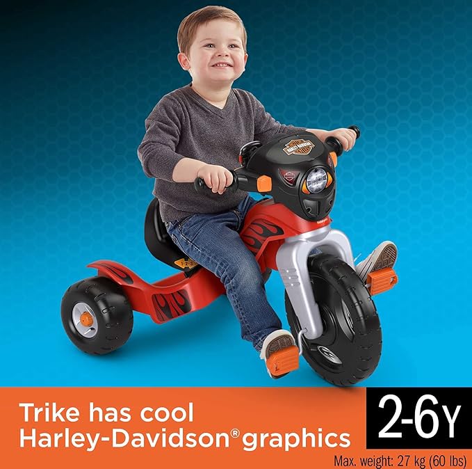 Fisher-Price Harley Davidson Toddler Tricycle Ride-On Preschool Toy, Lights & Sounds Trike with Adjustable Seat (Amazon Exclusive)
