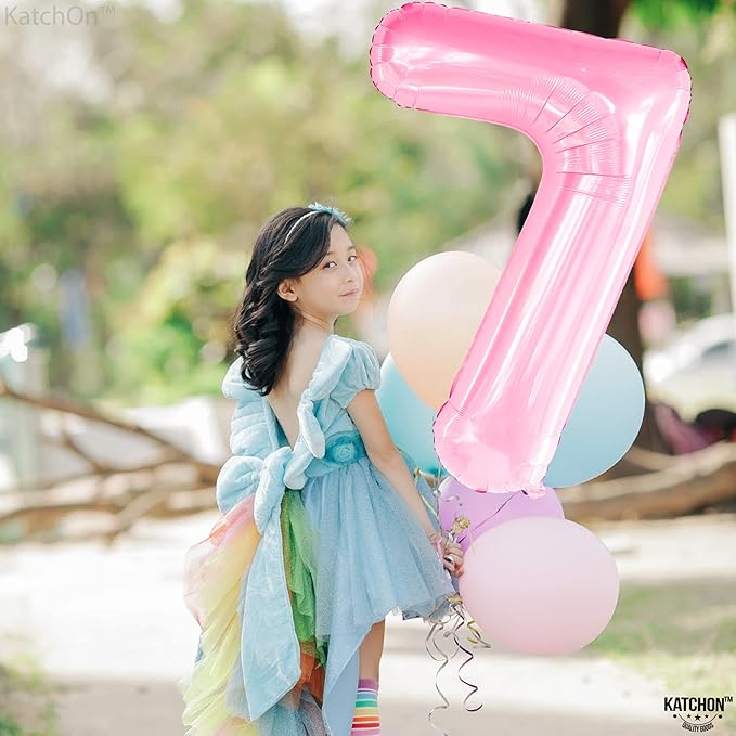 KatchOn, Light Pink Giant Number 7 Balloon - 40 Inch, Pink 7 Balloon for 7th Birthday Decorations for Girls