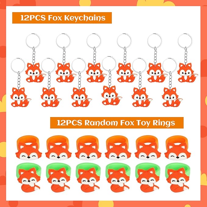 Fox Party Favors, 132PCS Fox Themed Birthday Party Supplies, Fox Gifts Goodie Bag Stuffers Stickers Stamps Toys Pinata Prizes for Jungle Safari Party Woodland Creatures Fox Birthday Party Decorations
