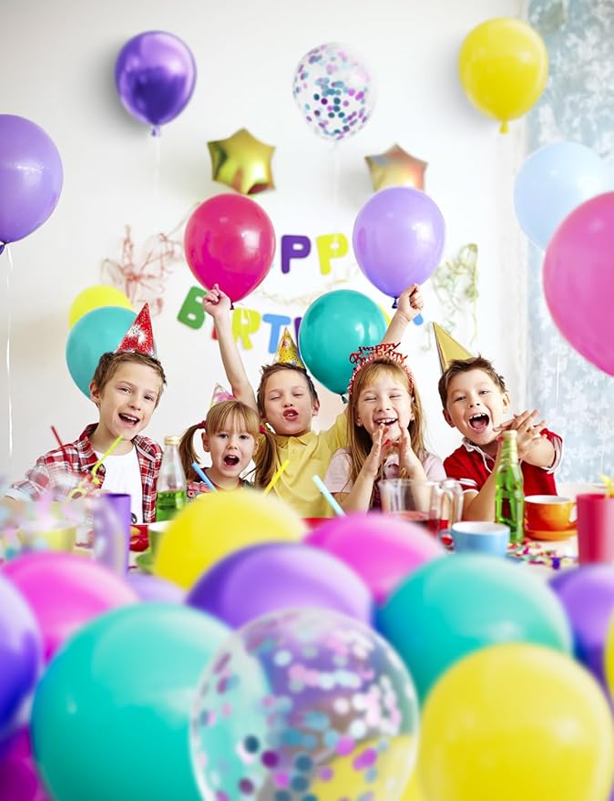 Pink Blue Purple Balloons,60 Pcs 12 Inch Confetti Party Balloons Hot Pink Metallic Purple Yellow Teal Balloon Multicolor Latex Balloon for Magic Theme Birthday Party Decorations