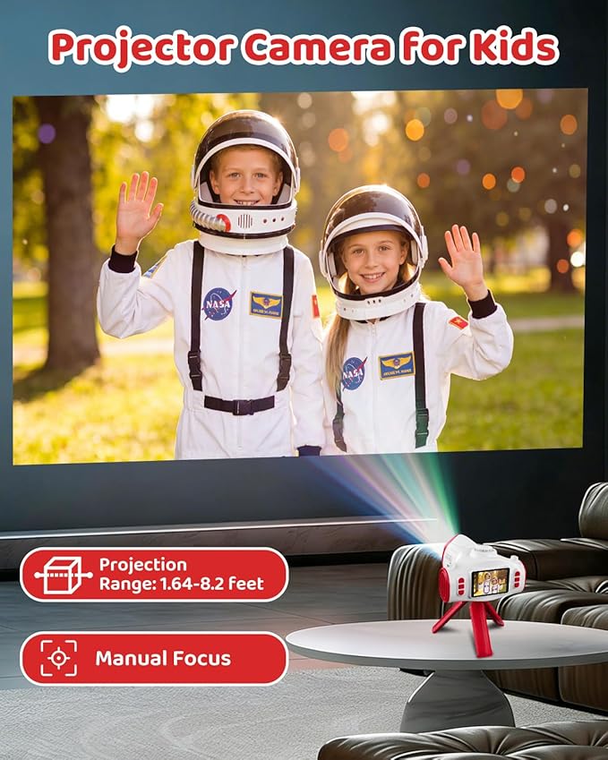 3 in 1 Kids Camera with Projector, 1080P Digital Video Camcorder, 48MP Photo Camera, Portable Toddler Camera Christmas Birthday Travel Gift Toy for Boys Girls Age 3 4 5 6 7 8 9 10 11 12, White