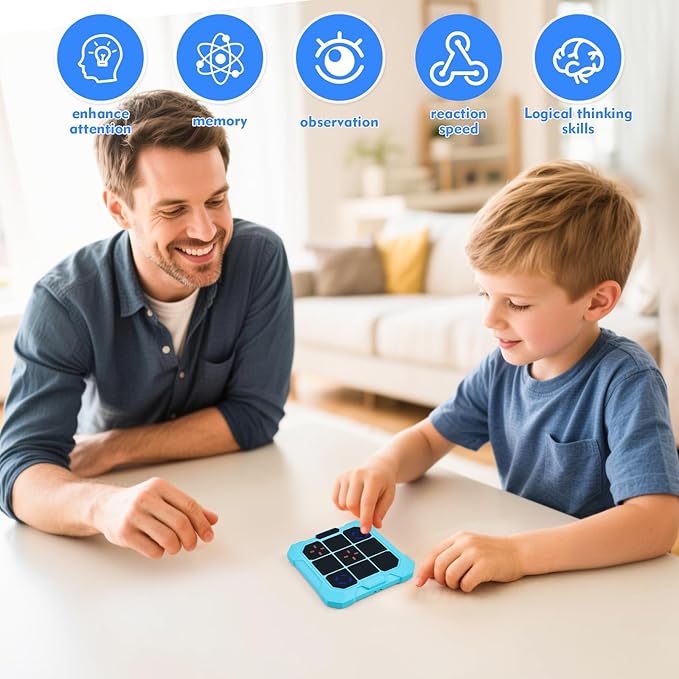 Tic Tac Toe Game, 6-in-1 Electronic Tic Tac Toe with Mute & Rechargeable - Handheld Travel Board Game for Kids Ages 4+, Adults, Family - Educational Learning Toy for Boys Girls，Blue