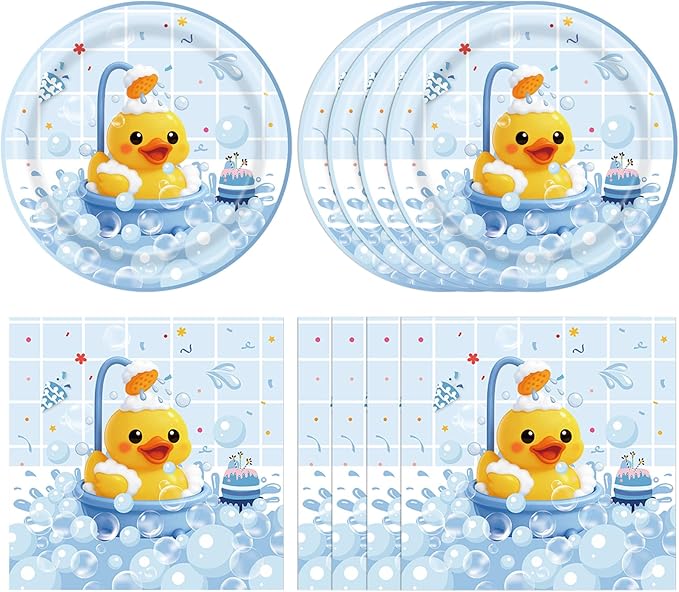 40pcs Duck Birthday Decorations, Disposable Duck Paper Plates and Napkins Tableware Set for Duck Theme Birthday Party Gender Reveal Baby Shower Decorations, Serves 20 Guests