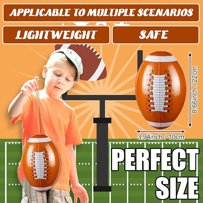 12 Pcs Football Party Favors Punching Balloons for Kids PVC Inflatable Punch Balloon Bouncy Balls with Rubber Band Handle Goodie Bags Stuffers for Football Birthday Supplies Pool Decoration