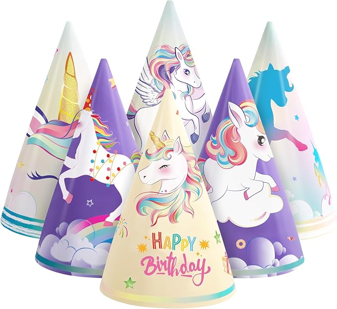 WERNNSAI Birthday Party Hats - 12 Pcs Birthday Party Supplies Cone Hat Headbands Colorful Paper Party Hats for Kids