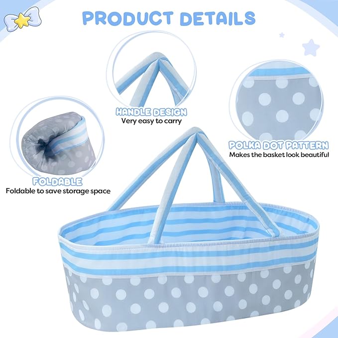 BABESIDE 8 Pcs Reborn Baby Doll Clothes with Bassinet for 17-22 Inch Babydolls, Reborn Baby Doll Accessories fit Dolls, Babydolls Clothes for Realistic Dolls,Toy Gift for Boys Girls