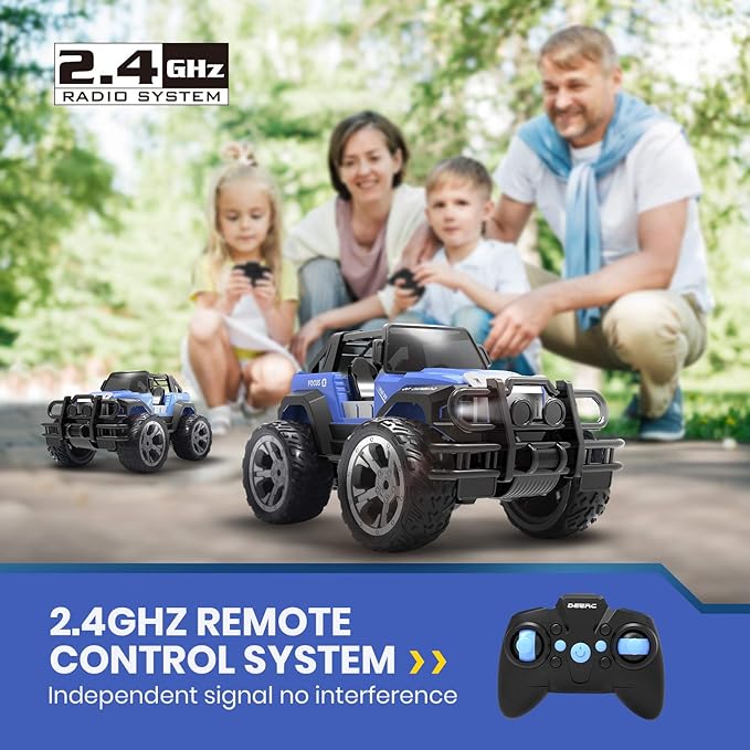 DEERC DE42 Remote Control Car RC Racing Cars,1:18 Scale 80 Min Play 2.4Ghz LED Light Auto Mode Off Road RC Trucks with Storage Case,All Terrain SUV Cars Toys Gifts for Boys Kids Girls Teens,Blue