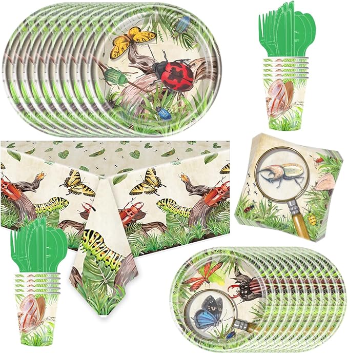 81PCS Bug Birthday Party Supplies Tableware,Insects Party Supplies,Reptile Birthday Decorations,Bug Theme Party Tableware Decorations