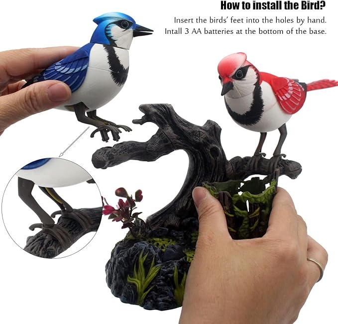 nulala Two Simulation Parrots Birds Toys - Voice Controlled Parrots Chirping and Wings Flap - Electronic Birds Pet for Home Garden Decor Ornament (513A)