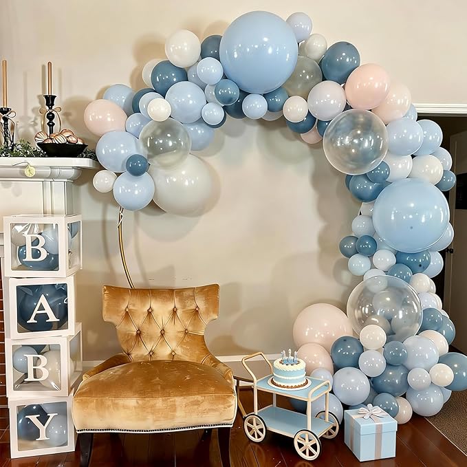 FunHot Dusty Blue Balloons, 50 Pcs Pastel Blue White Latex Balloon, 12 Inch Ivory Transparent Helium Balloons for Boy Baby Shower Men Birthday Graduation Wedding Anniversary Proposal Party Decor
