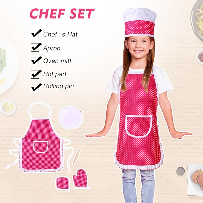 Vicenpal 5 Sets Kids Dress up Clothes Doctor Kids Explorer Costume Lab Coat Chef Outfit Fireman Costume with Accessories Set Toddler Children Cosplay