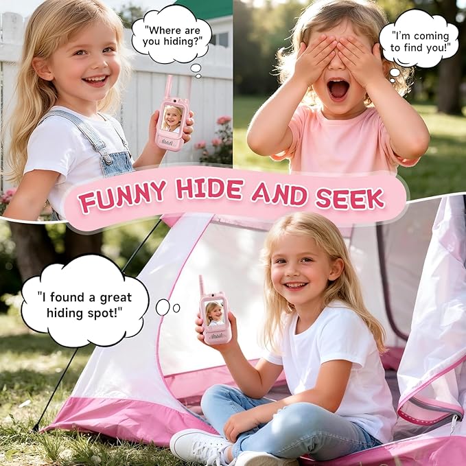 Video Walkie Talkies for Kids, Handheld 2 Pack Rechargeable Video Intercom Kids Walkies Talkies, Indoor Outdoor Toys for Family Games, Outside, Camping, Hiking for Boys Girls Ages 3-12 (Pink/Pink)