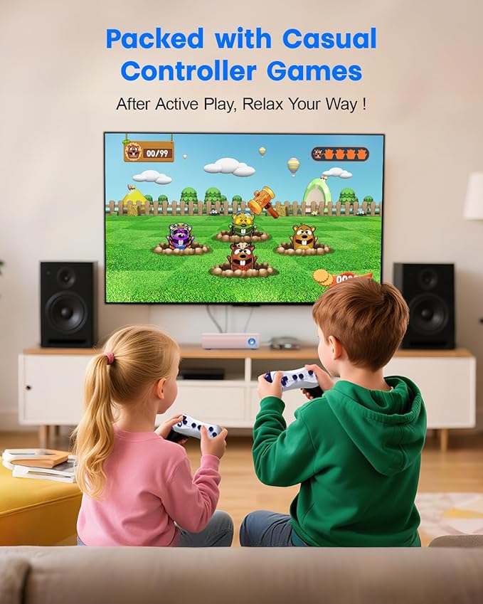 Motion Sensing Game Console - 28 Fun Games, Plug & Play, Light Physical Exercise & Entertainment for Kids & Family, Compatible with TV, PC, Projector—White&Pink