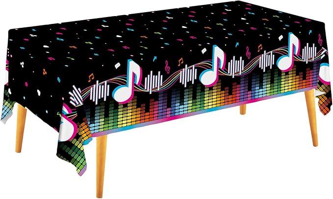 Gatherfun Music Party Disposable Tablecloth, Plastic Table Cover for Music Themed Birthday Party, 3 PCS, 54”x108”