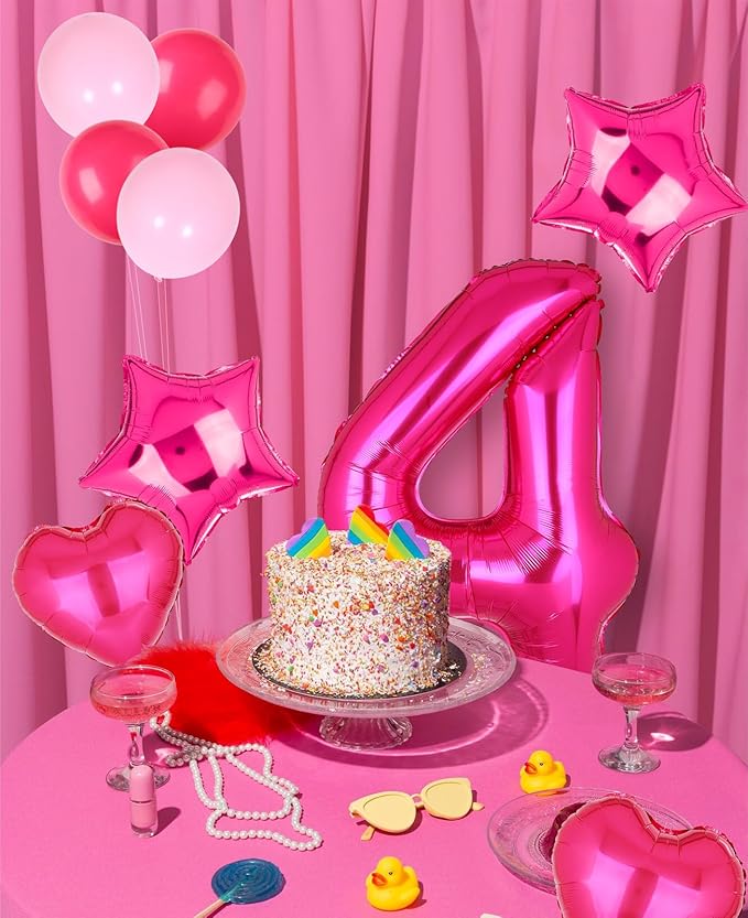 40 Inch Number Balloons Hot Pink 4 Large Number Balloon Anniversary Event Celebration Bachelorette Cowgirl Let's Go Girls Pink Themed 4th Birthday Party Decor Supplies 9 Pcs