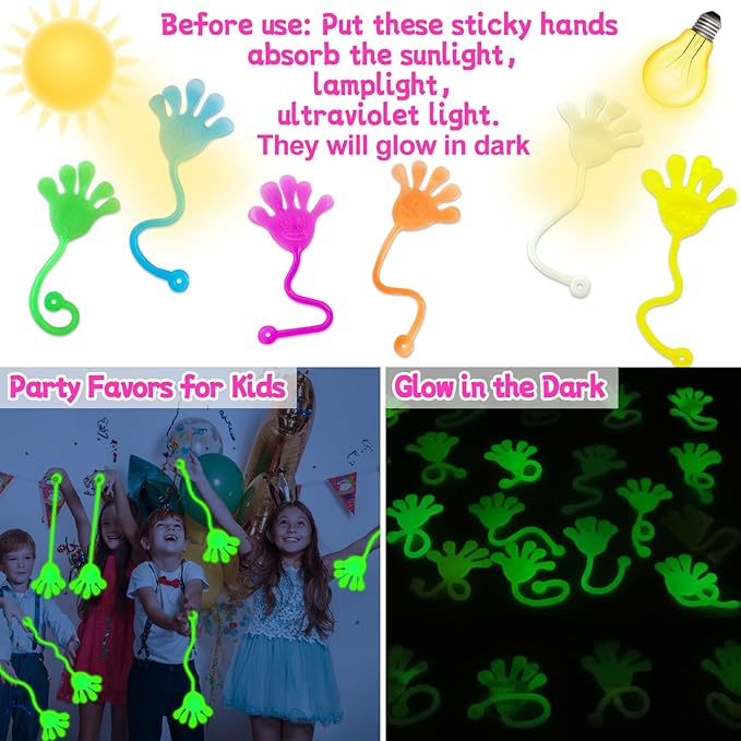 28Pack Glow In Dark Sticky Hands Toys Easter Egg Basket Fillers For Kids Easter Party Favors Classroom Exchange Gifts School Supplies Prizes Goodie Bag Stuffers Stretchy Bulk Toys