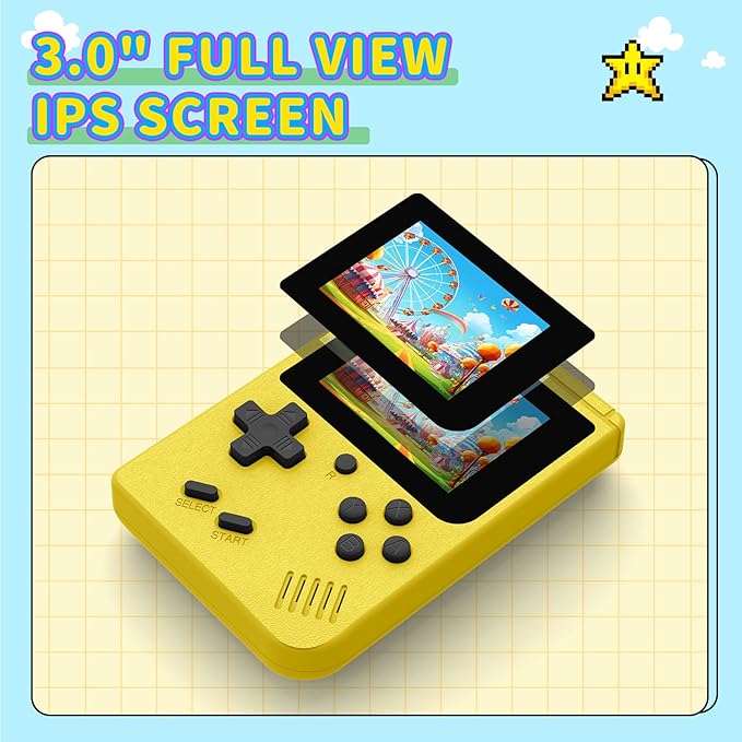 Retro Gaming Console, Portable Video Game Console with 3.0 inch IPS Screen and Preloaded 400 Classic Video Games, Mini Retro Handheld Game Console (Yellow)