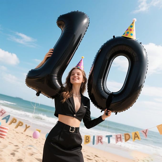 40 Inch Black Number 10 Digital Balloon,Jumbo Mylar Foil Helium Balloon for 10 Balloons for Birthday Party,Wedding Anniversary Party Decorations